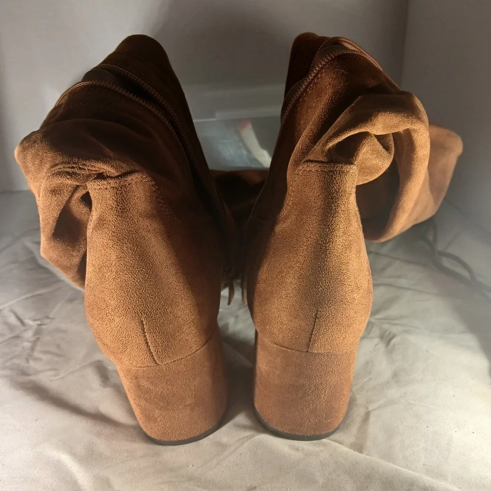 Dream Pairs Over The Knee Boots 9 Tan Brown Faux‎ Suede Block Heel Boho Chic